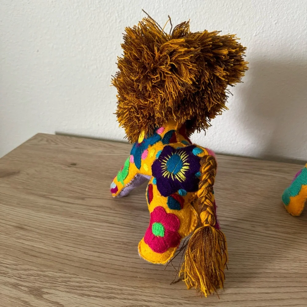 Mexican Folk Art Handmade Lion &‎ Cub Colorful Stuffed Animals Embroidered Plush